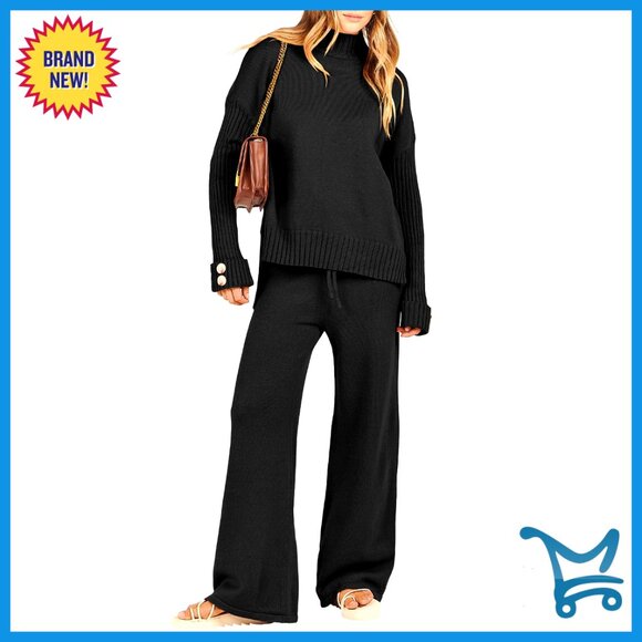 Oversized Turtleneck Sweater Set Wide Leg Pants Loungewear Casual Chic Minimal